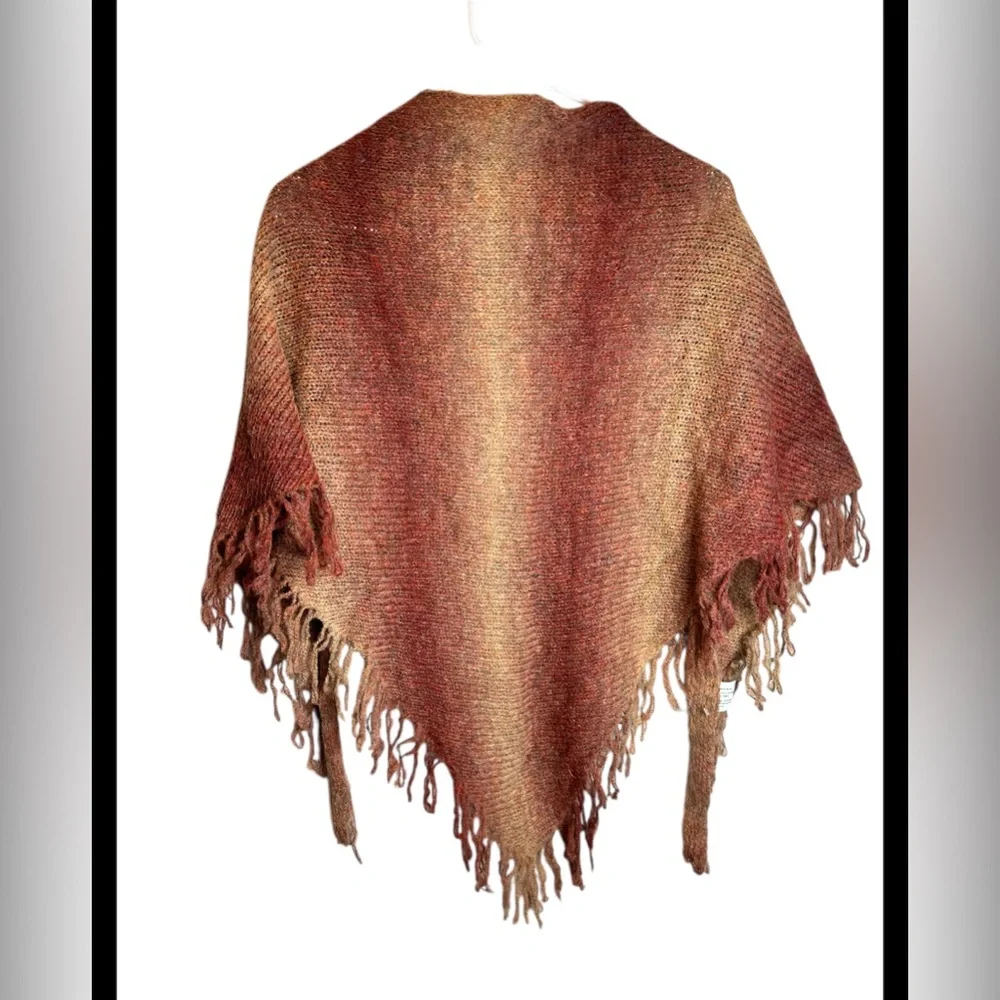 Handcrafted Italian Wool Blend Orange Gradient Fringe Shawl